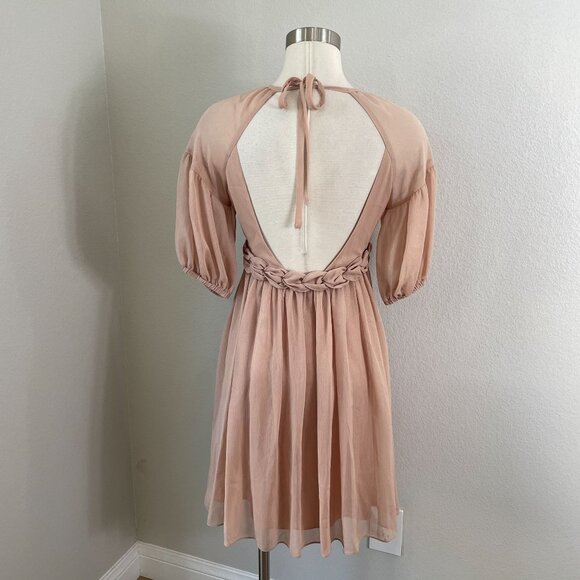 Laundry By Shelli Segal Womens 6 Dusty Pink 100% Silk Babydoll Dress Open Back - Picture 6 of 12